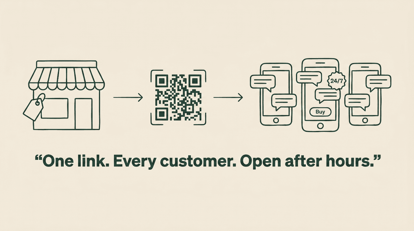 A whitepaper cover connected by QR code to three figures reading screens with a download icon.